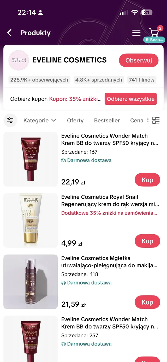 Eveline Cosmetics — sklep na TikTok Shop